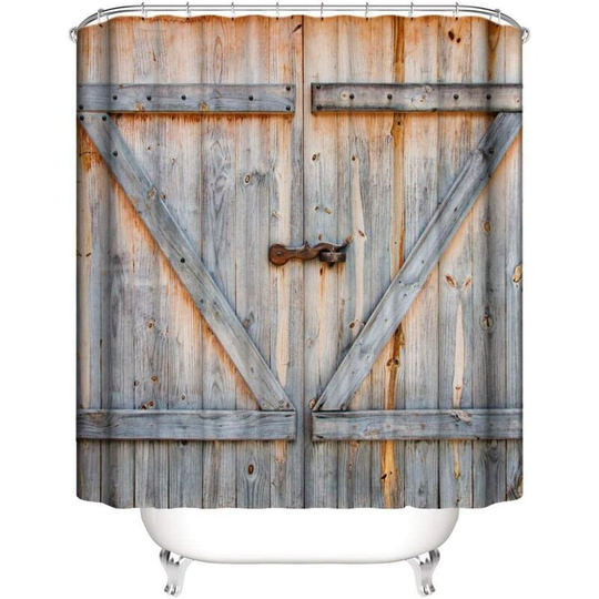 1 Piece Waterproof Shower Curtain Polyester Old Wooden Door Decorative Pattern Bathroom Bathtub with Hook Mildew Resistant Washable 150*180cm