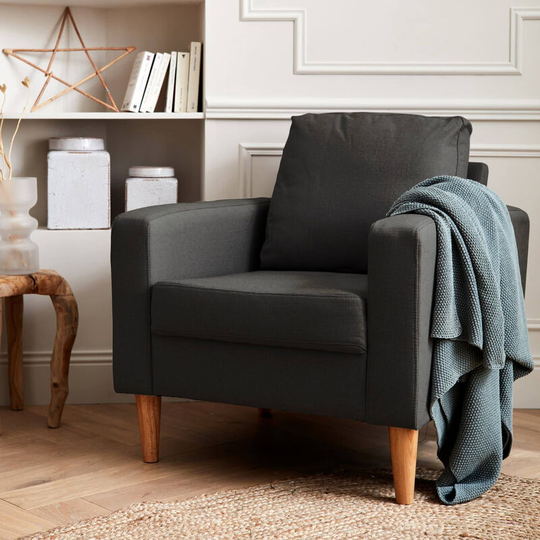 Dark grey scandi-style armchair with wooden legs - Bjorn - Heather grey