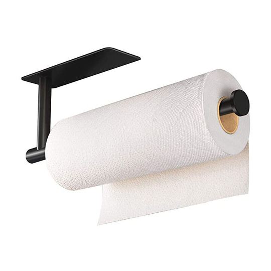 Self-Adhesive Tissue Holder - Non-Pierced Tissue Holder Stainless Steel Paper Towel Holder (Black)