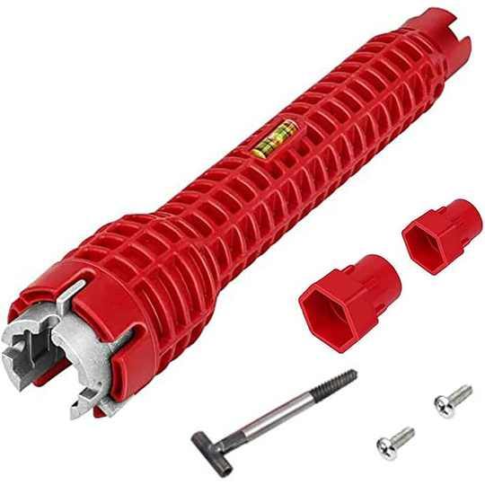 Multi-Function Faucet Wrench Tool, Multi-Purpose Faucet Clamp Wrench, Plumbers Wrench for Sink, Red, Suitable for Toilet, Sink, Water Pipe, (E7193)