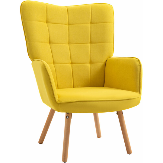 Modern Accent Chair Velvet-Touch Tufted Wingback Armchair, Yellow - Yellow - Homcom
