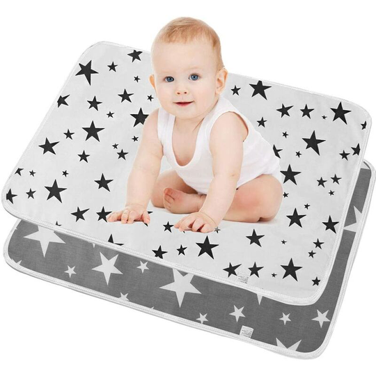 2 Pieces Baby Changing Mat, Mattress Pads Cloth Diaper Waterproof Crib Sheet Mattress Protector, Foldable Newborn Mat and Crib Pad-60cm*75cm