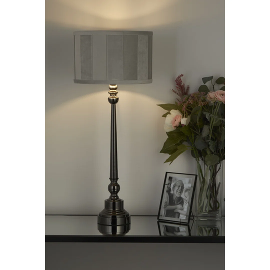 20Cm H Velvet Drum Lamp Shade ( Clip On ) in Light Grey/Brushed Silver
