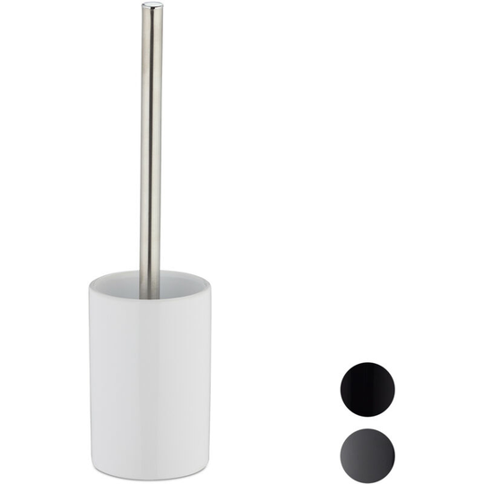 Ceramic wc Accessory Set, Toilet Brush with Round Holder, Exchangeable Brush Head, 36 cm, White - Relaxdays