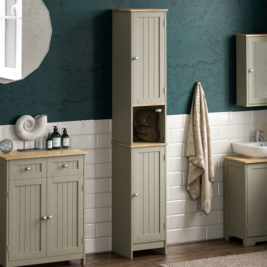 Priano 2 Door Tallboy Freestanding Bathroom Cabinet Cupboard, Grey