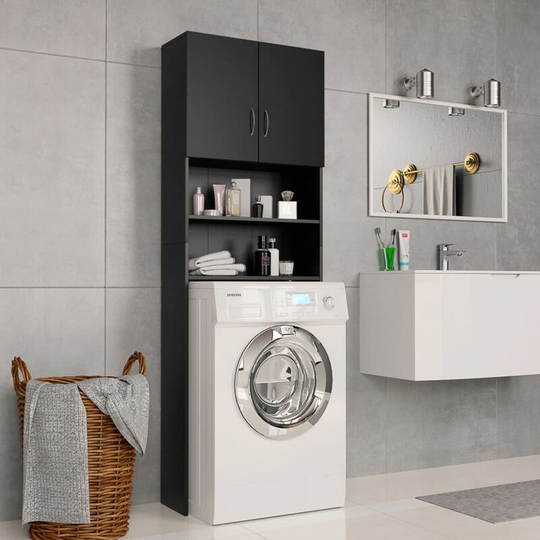 Asupermall - Washing Machine Cabinet Black 64x25.5x190 cm Chipboard