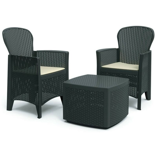 Tree - Polyrattan garden lounge. Set of 2 armchairs with cushions + storage table anthracite