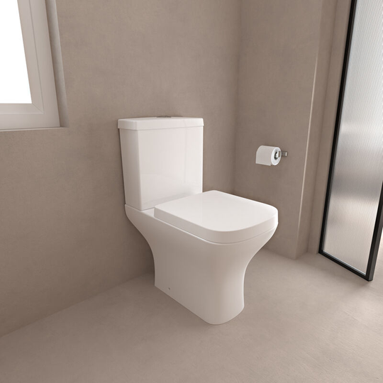 Acezanble - Bathroom Square Close Coupled Toilet With Soft Close Seat Modern wc - White