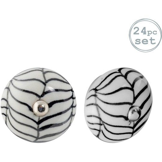 Round Ceramic Cabinet Knobs - Black Fern - Pack of 24 - Nicola Spring