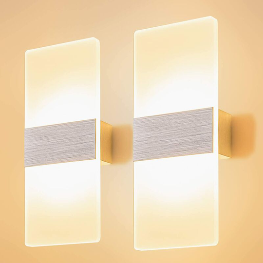 Litzee - 2 * 12W led 3000K Indoor Wall Lamp Warm White Glass Design Single Grey Brush ac 220V for Living Room Bedroom Bathroom 29CM