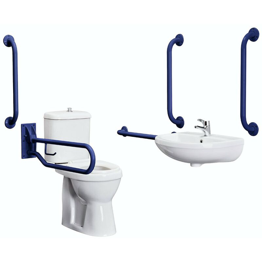 Curve Doc m toilet and basin pack with blue bars - White/Blue - Kirke