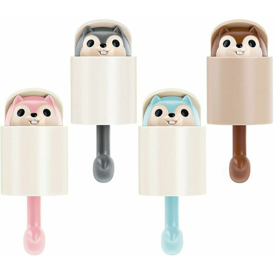 Adhesive Hook Child Adhesive Towel Holder Animal Wall Hook Decorative Hooks Stickers for Dress, Coat, Towel, Keys, Bags, Hats, 4 Pieces, Squirrel