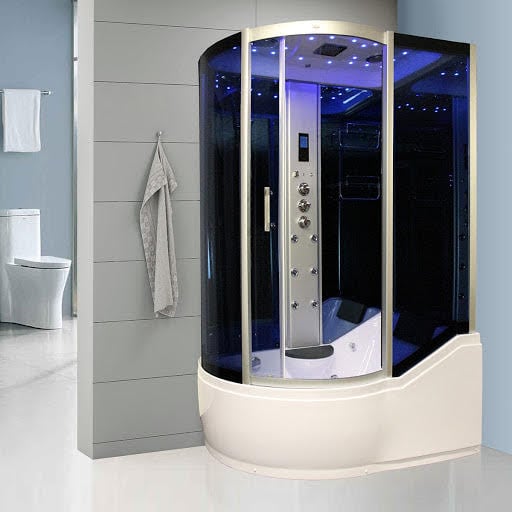 Insignia Offset Quadrant Steam Shower Cabin 1500 x 900mm - Silver Frame Right Hand
