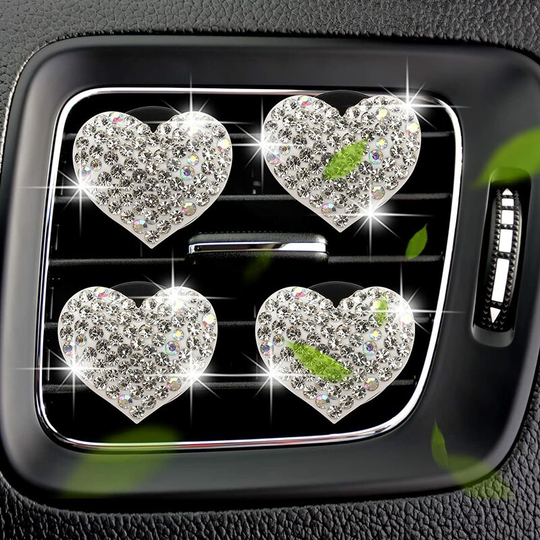 Perlerare - 4 Pieces Aromatherapy Car Essential Oil Diffuser, Crystal Heart Shape, Car Diffuser Vent Clip for Women