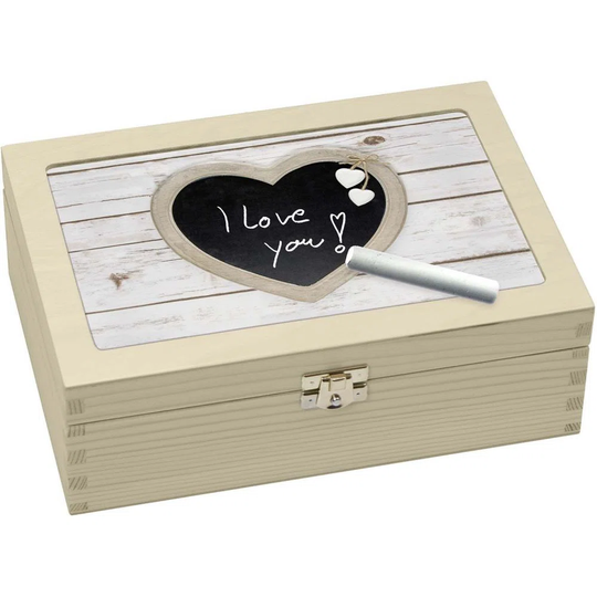 Woodring Slate Heart Wooden Tea Box