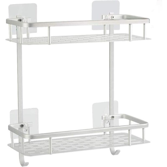 Shower Shelf Bathroom Shelf No Drilling Aluminum Rust Proof Storage Storage 2 Shelves