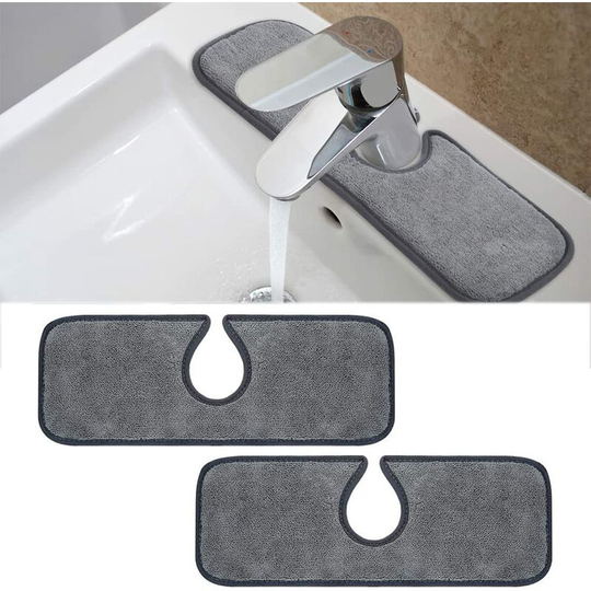 Perlerare - Faucet Absorbent Mat (2 Piece), Washable Microfiber Water Drying Pads, Sink Splash Guard for Kitchen, Bathroom, rv (15'' x 5.5'')