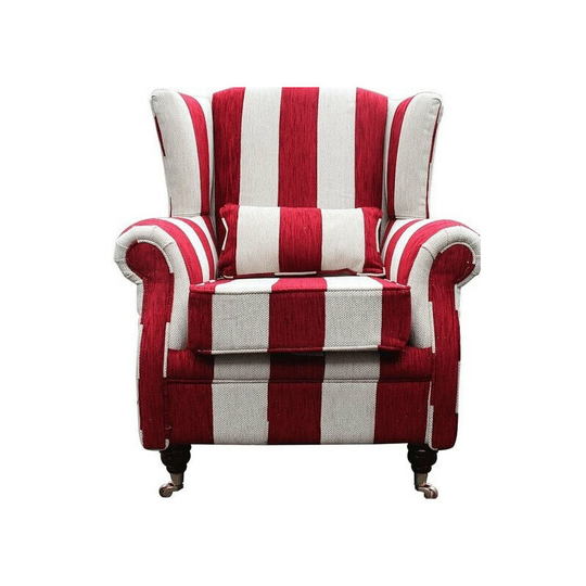 Wing Chair Fireside High Back Armchair Harrison Stripe Ruby