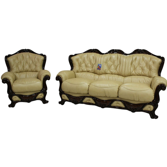 Dante 3 Seater + Armchair Italian Leather Sofa Suite Settee Offer Nut