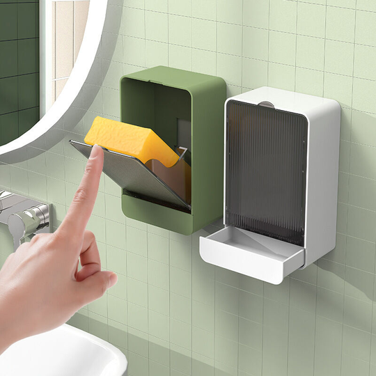 2 Pack Shower Soap Dish with Wall Drain for Shower, Bathroom, Tub, Kitchen Sink (White, Green), Keeps Soap Bars Dry, Puncture Free, Adhesive Included