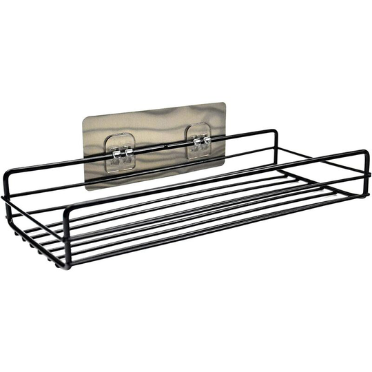 Bathroom Shelf Adhesive Shower Towels No Drilling Organizer Storage Rectangular Shower Caddy Metal for Bathroom Kitchen Black