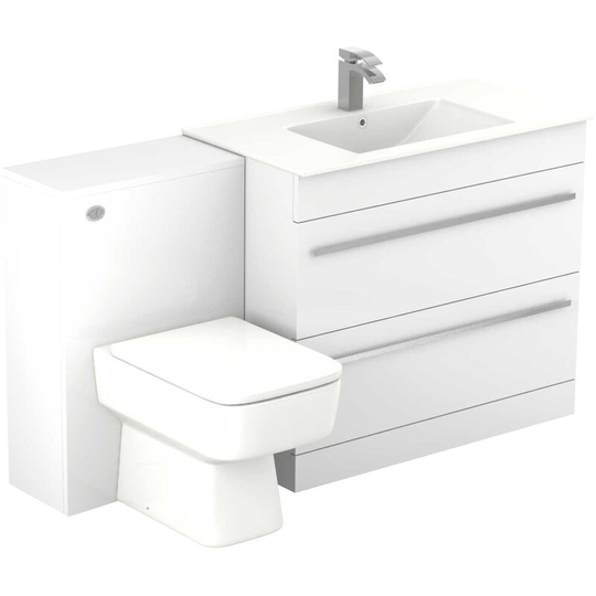 Wholesale Domestic - Select Gloss White 1400mm 2 Drawer Vanity Unit Toilet Suite - White