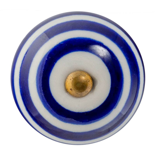 Round Ceramic Cabinet Knob - Navy Stripe - Nicola Spring