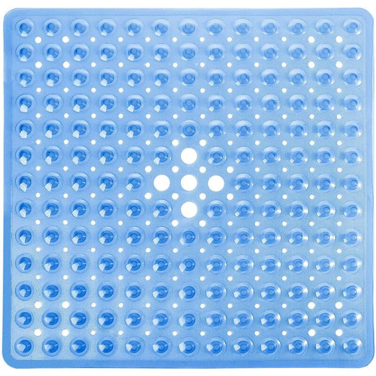 21 x 21 In Shower Mat for Bathtub, Non-Slip with Drain Holes Machine Washable, Clear Blue