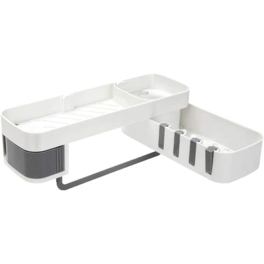 Self Adhesive Bathroom Shelf Corner Shower Shelf Without Drilling with 4 Hooks Plastic Shower Basket Wall Mounted Bathroom Shelf for Soap, Towel,