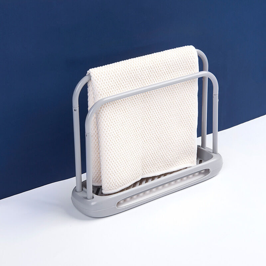 Telescopic Kitchen Sink Organizer, Cloth Holder, Double Layer, Adjustable, Soap Dish, Steel Sponge Drainer (Gray)
