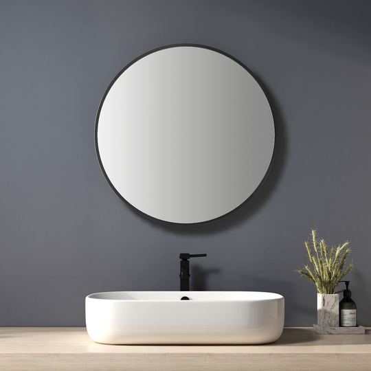 Bathroom Mirror Φ60cm Round Mirror Wall Mirror Black Wall Decoration for Bathroom Bedroom Living Room Entrance - Heilmetz