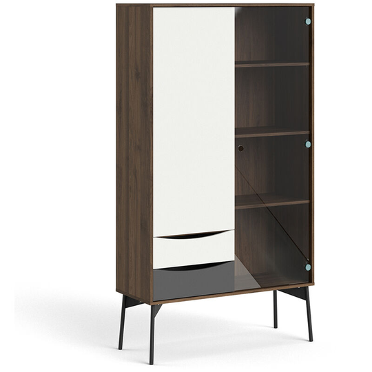 Fur China Cabinet 1 door + 1 Glass Door + 2 Drawers in Grey, White and Walnut