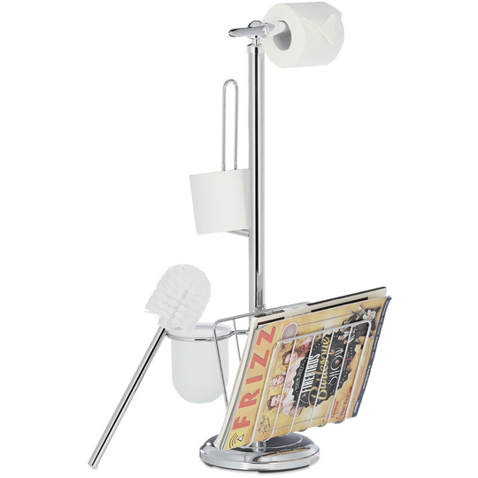Relaxdays - Toilet Butler with Paper Holder, Toilet Brush with Container, Magazine Rack, h x w x d 69 x 30 x 22 cm, Silver