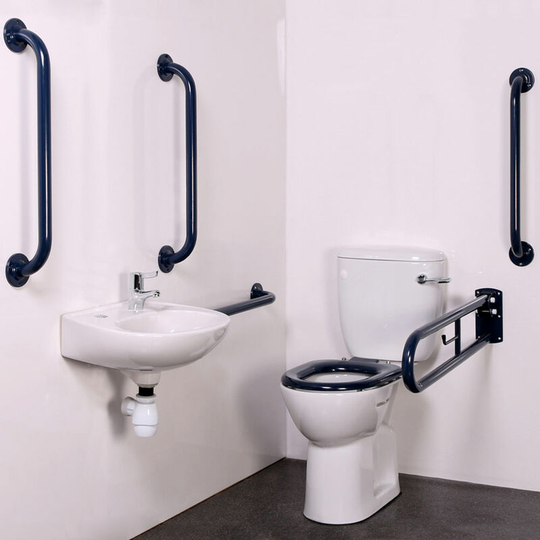 NymaPRO Close Coupled Doc m Toilet Pack with Steel Grab Rails - Dark Blue - Nymas