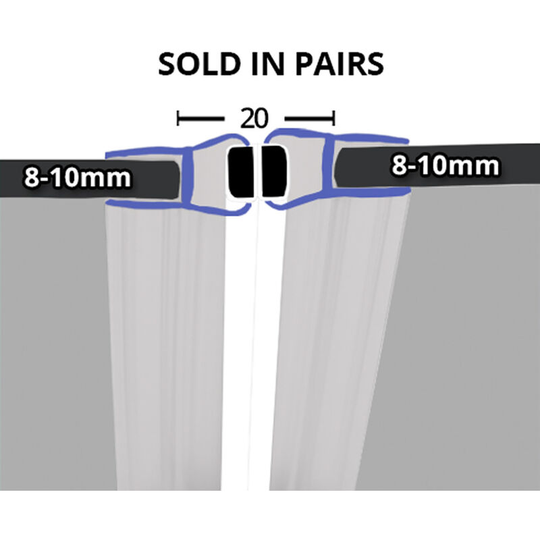 Magnetic Shower Seal for Screens or Doors | Fits 8, 9 or 10mm Glass | Sold as Pairs | MAG011 (200cm) - Clear