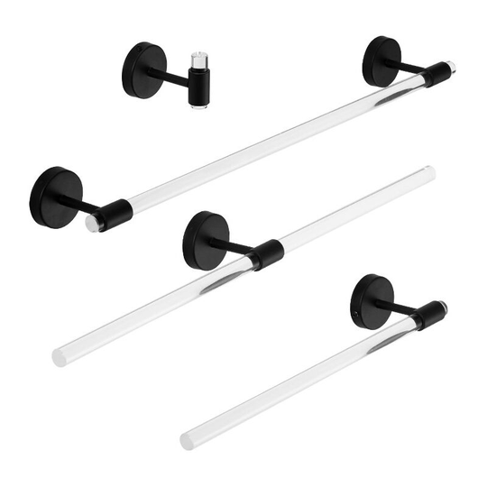 4 Piece Bathroom Accessories Hardware Set Wall Mounted, Towel Rack + Towel Rack + Toilet Paper Holder + Hook, Stainless Steel and Acrylic, Black