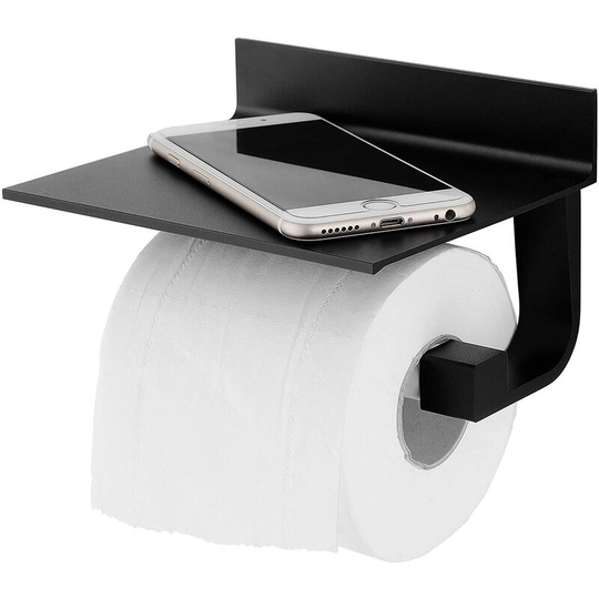 Toilet Paper Holder with Shelf Brushed Nickel, 304 Stainless Steel Modern Bathroom Accessories Tissue Roll Dispenser Storage-Black