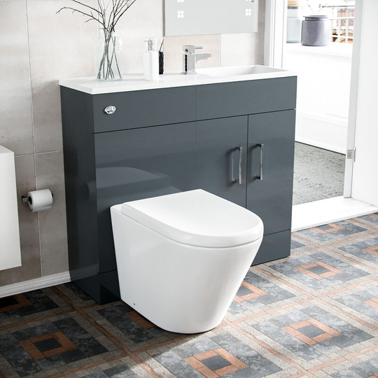 Neshome - Dark Grey Vanity Cabinet Basin Unit and Back To Wall Toilet Flat Pack| James