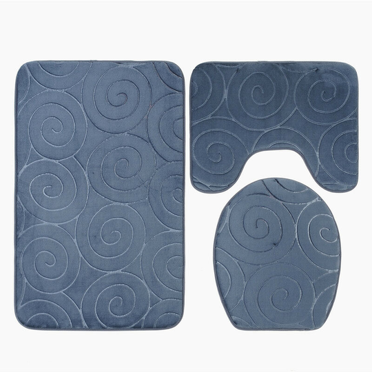 New Non-Slip Bath Mat, 3 Piece Bath Mats Contour Bathroom Mat Set Toilet WC Mat (Gray)