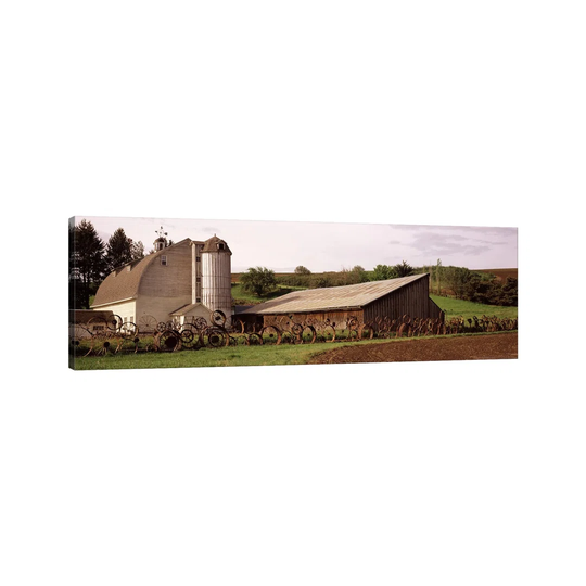 Old Barn With A Fence Made Of Wheels, Palouse, Whitman County, Washington State, USA