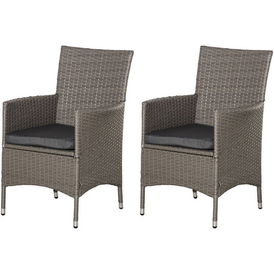 2PC Outdoor Rattan Armchair Wicker Dining Chair Set for Garden Grey - Grey - Outsunny