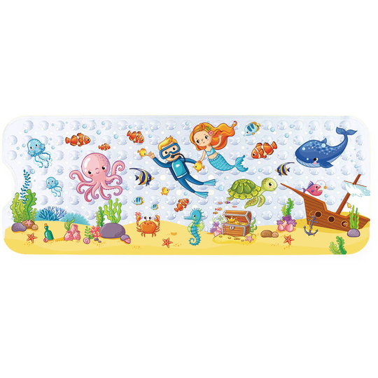 Non-Slip Bath Mat 100x40cm, Betterlife Non-Slip Bathtub Mat with 200 Suction Cups pvc Material, Shower Mat with Cartoon Sea Animals for Kids and Baby