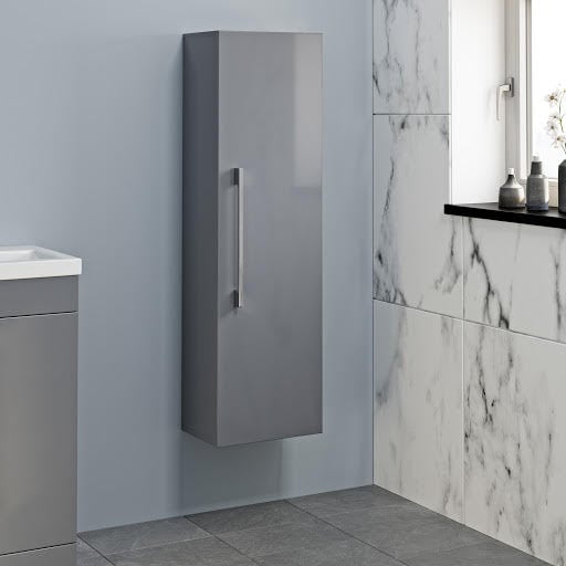 Aurora Grey Gloss Wall Hung Tall Bathroom Cabinet 1200 x 350mm