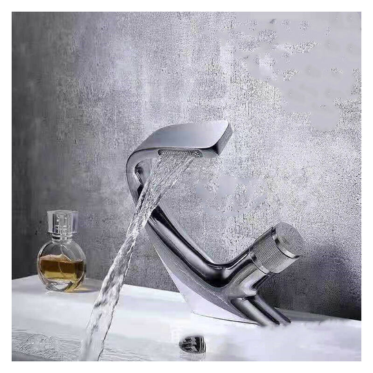 Chrome Plated Basin Mixer - Bathroom Mixer - Solid Basin Waterfall Mixer - Superb Quality (Chrome) b