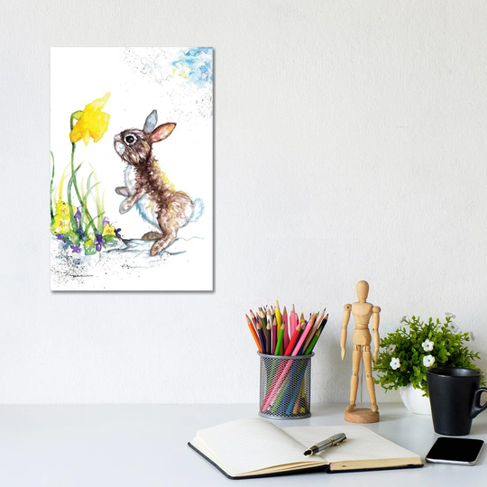 Rabbit and Daffodil by BebesArts - Wrapped Canvas Art Prints