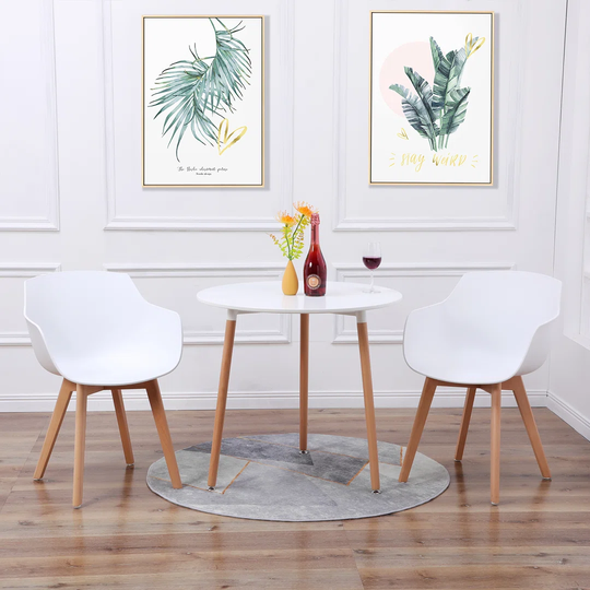 Dining Table Set(3Pcs), Armchair With Armrests & Backrest