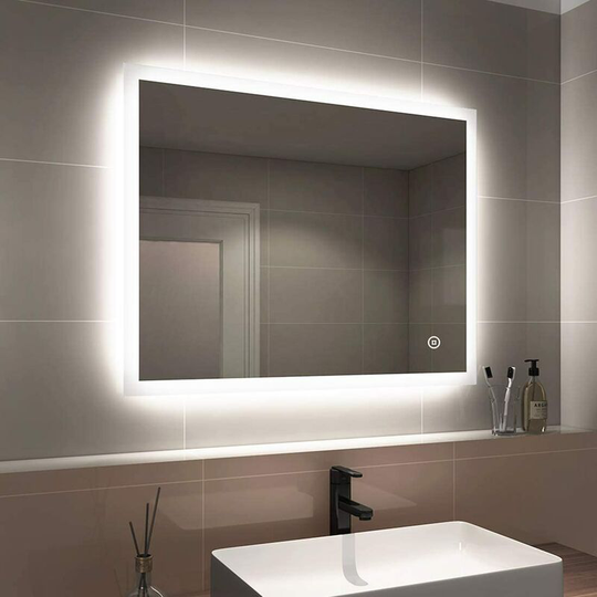 Emke - Bathroom Mirror with led Lights - 900x700mm Backlit led Illuminated Vertical Bathroom Mirror with Demister Heat Pad, Makeup Vanity Touch