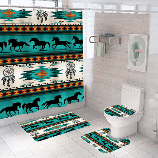 Shower Curtains with Soft Non-Slip Bath Mat Toilet Lid for Bathroom Four Piece, Home Waterproof Bathtub Curtain Sets, Bohemian Dream Catcher 3D
