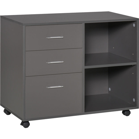 Freestanding Storage Cabinet w/ 3 Drawers 2 Shelves 4 Wheels Office Grey - Grey - Homcom