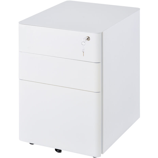 3 Draw Metal Filing Cabinet Lockable 4 Wheels Compact Under Desk White - White - Vinsetto